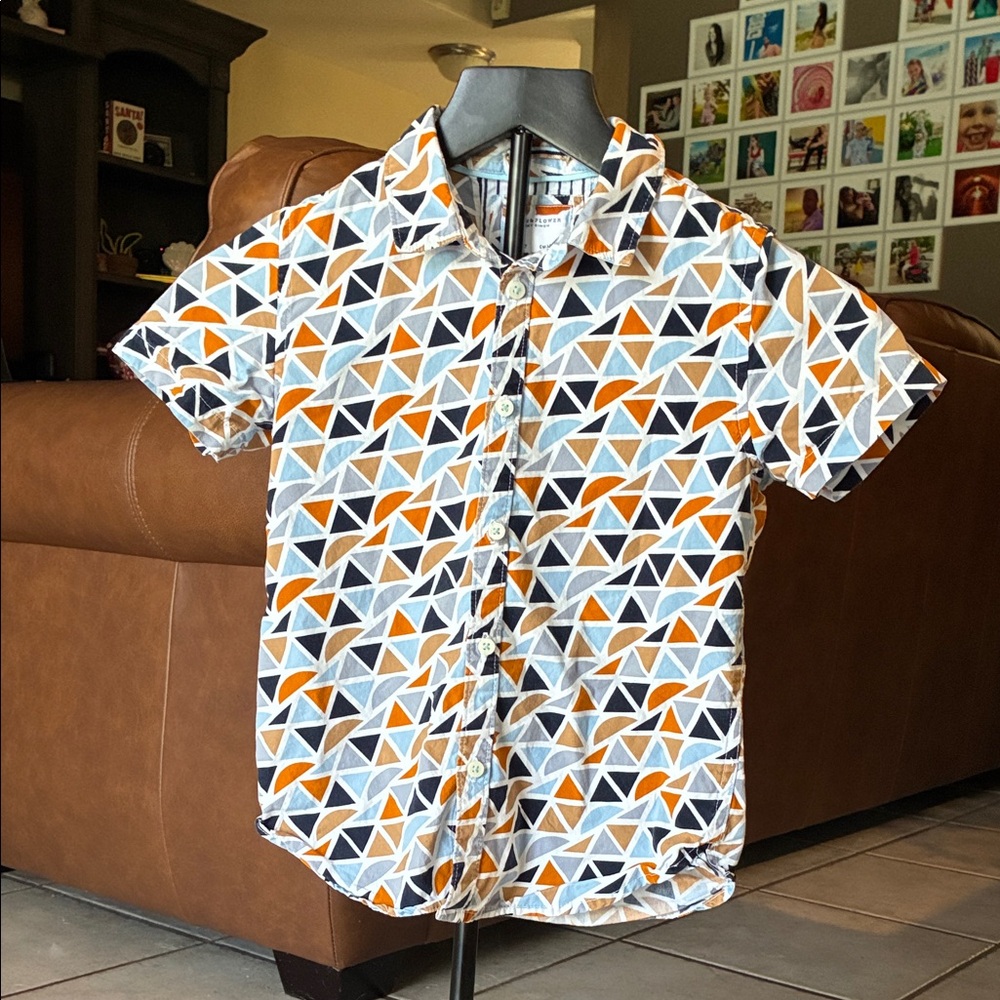Denim & Flower Triangular Pattern Boy’s Shirt
